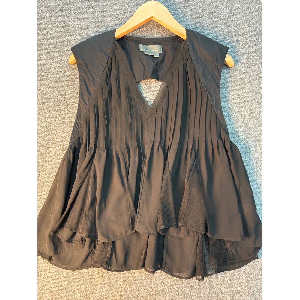 Anthropologie Black Pleated Mesh Cutout Back Sleeveless Babydoll‎ Top XS